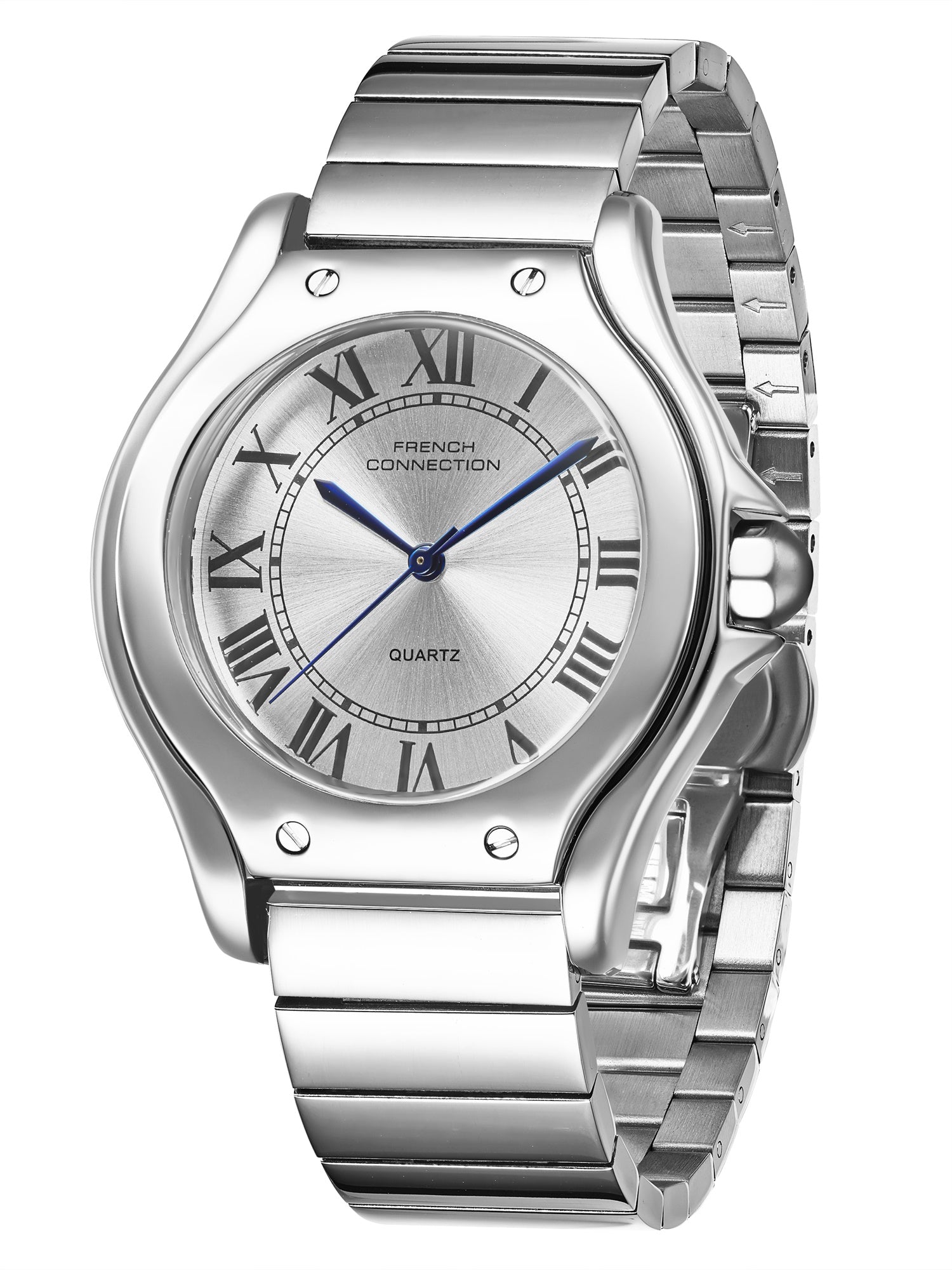 French Connection Visage | Molded Case | White Dial with Roman Indices | Silver Stainless Steel Strap | Watch for Men - FCD7SM
