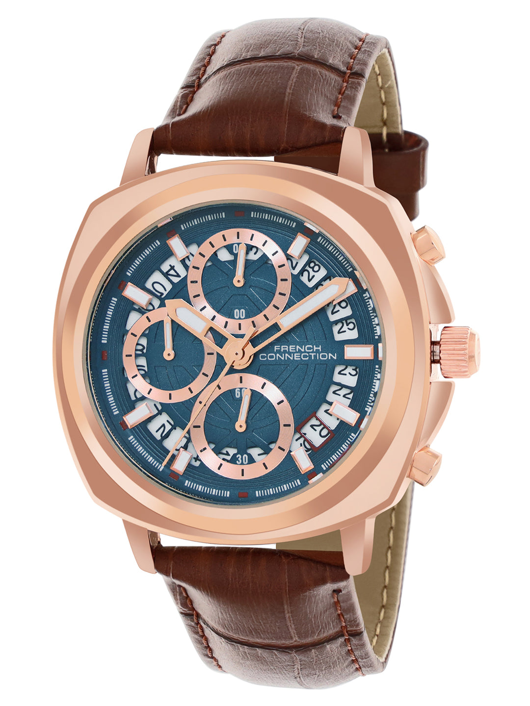 French connection Men Printed Dial & Leather Straps Chronograph Analogue Watch FCF02BRL