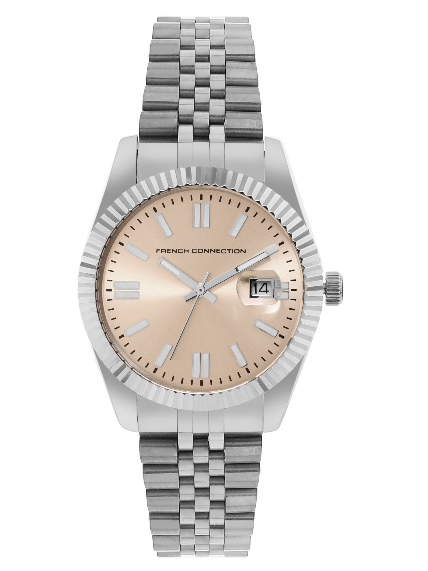 French Connection Men's Gift Set | Beige Sunray Analog Dial | Date Display | Silver Stainless Steel Strap & Bracelet Gift Set | Quartz Watch for Men - FCGS01-B