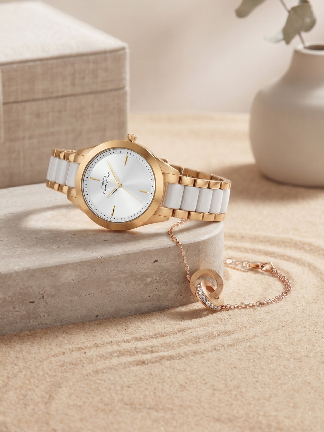French Connection Women Analog Watch Gift Set with Stylish Dial and Premium Strap-FCGS08-C