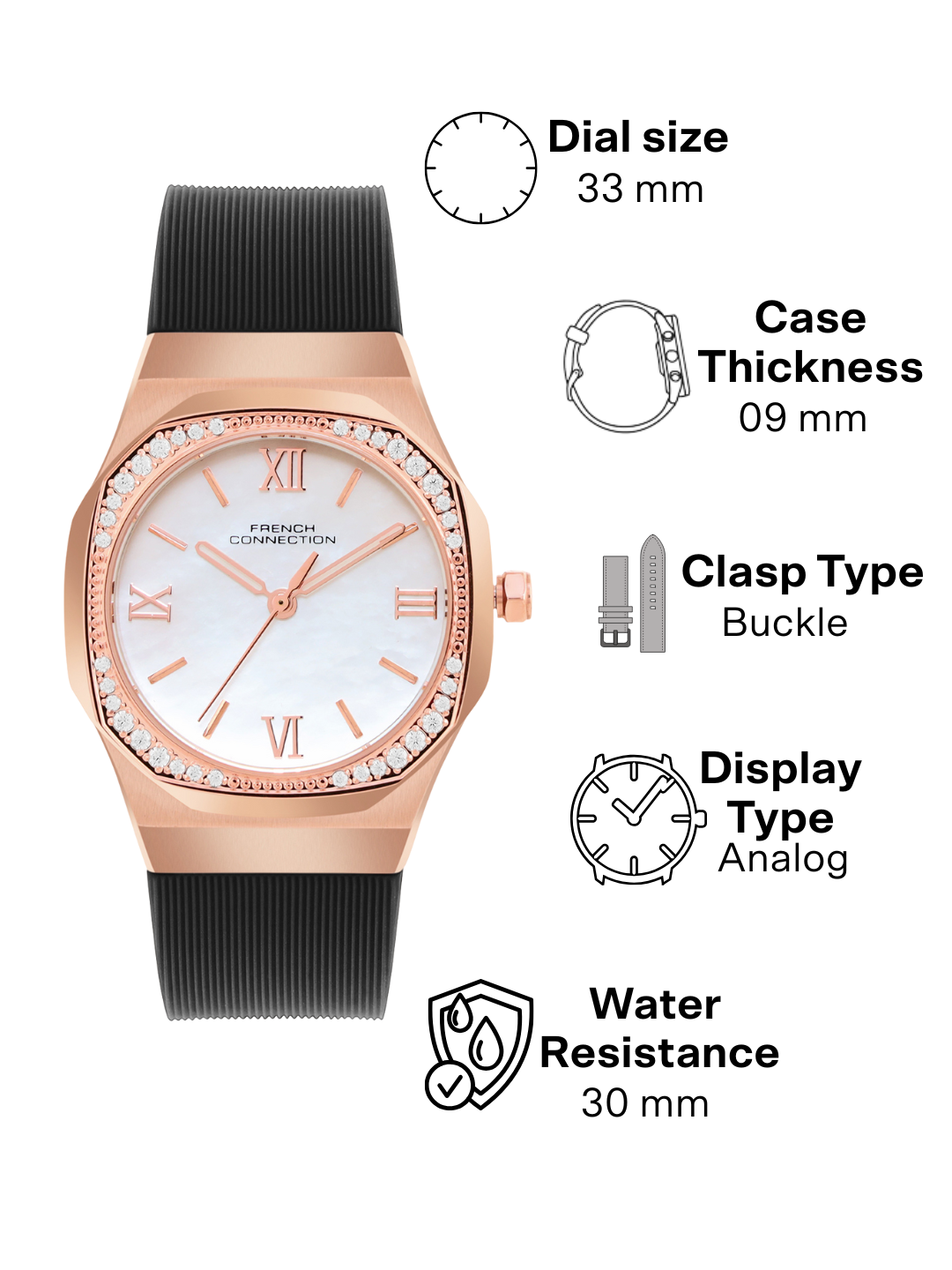 French Connection White Dial  Analog Watch for Women's - FCH002BL-R