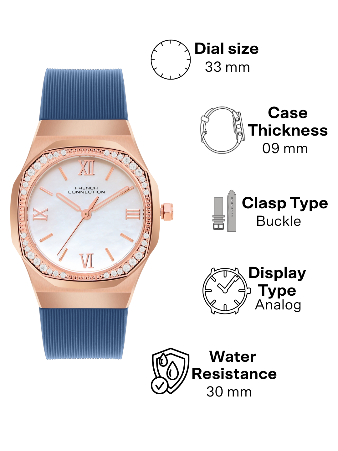 French Connection White Dial  Analog Watch for Women's - FCH002UL