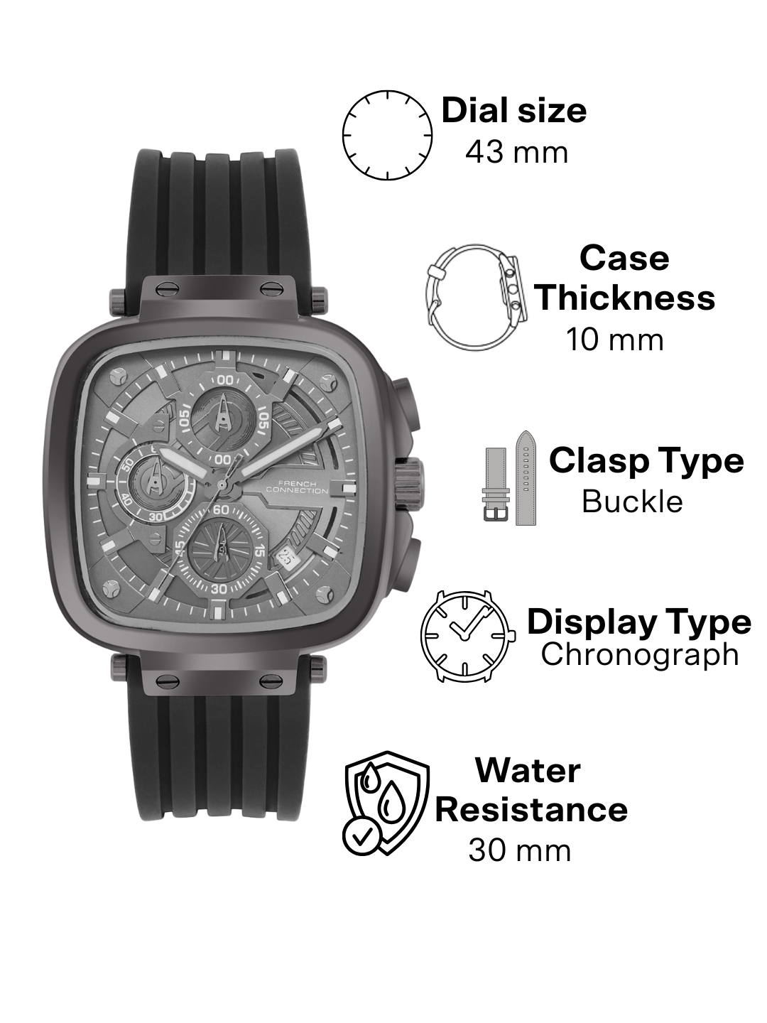 French Connection Grey Dial  Chronograph Watch for Men's - FCH004GNL