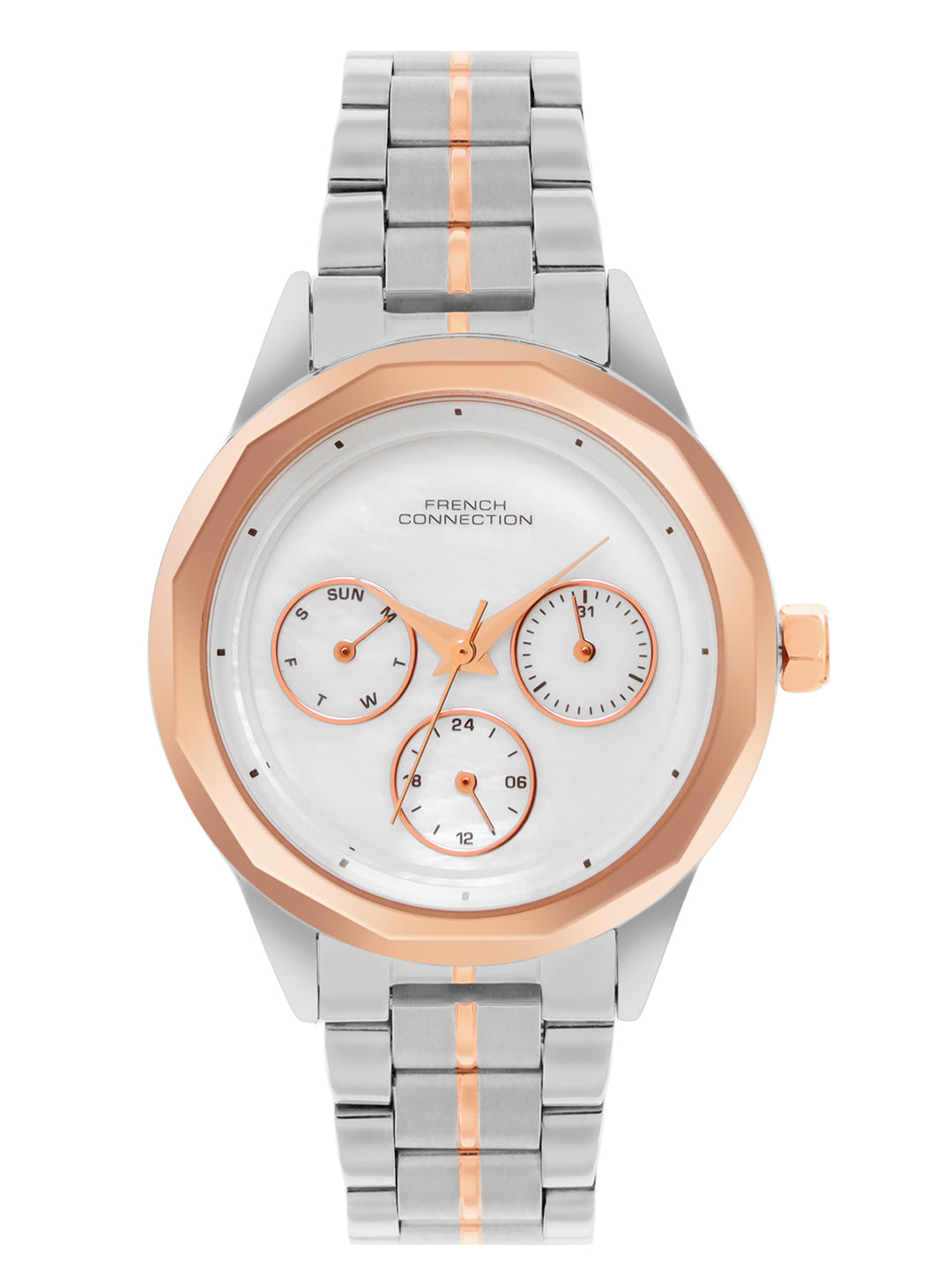 French Connection Multi - Function White Mop Dial Women's Watch -FCH06RTM