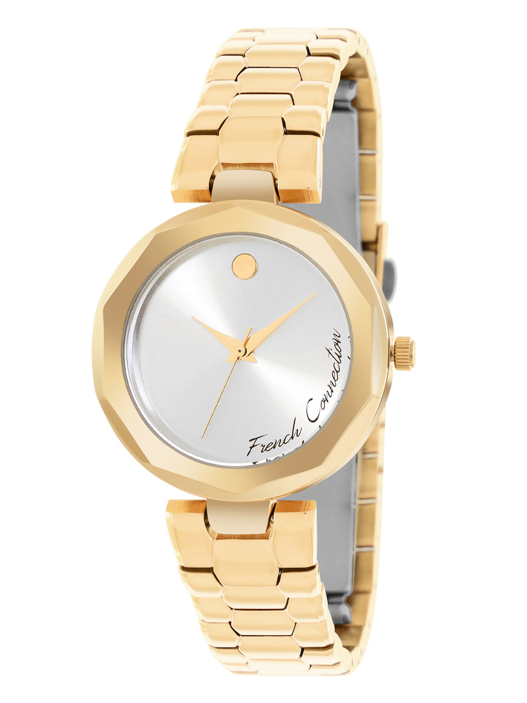 French connection Women Embellished Dial & Stainless Steel Bracelet Style Straps Analogue Watch FCH08GM