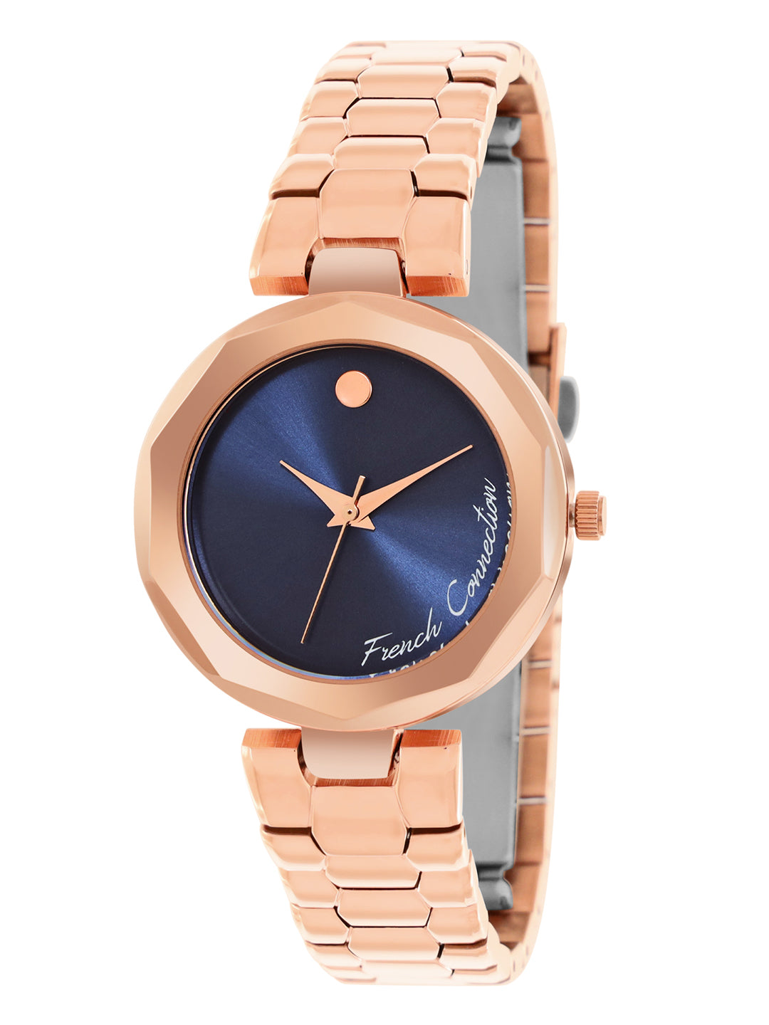 French connection Women Embellished Dial & Stainless Steel Bracelet Style Straps Analogue Watch FCH08RGM