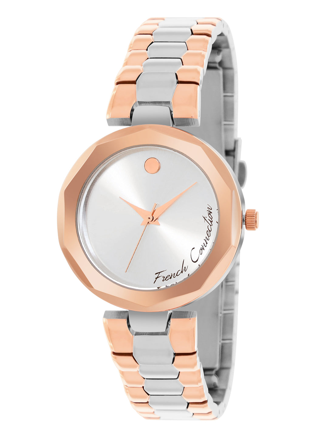 French connection Women Embellished Dial & Stainless Steel Bracelet Style Straps Analogue Watch FCH08RTM