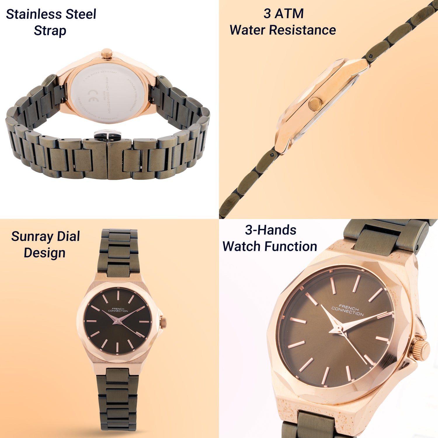 French Connection Women's Alloy Dial & Stainless Steel Bracelet Strap Analogue Watch FCH11OM