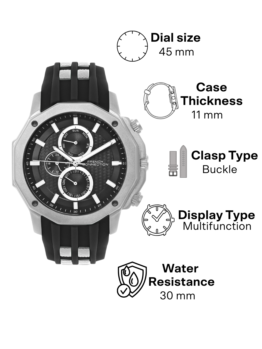 French Connection Black Dial  Multifunction Watch for Men's - FCH15BL