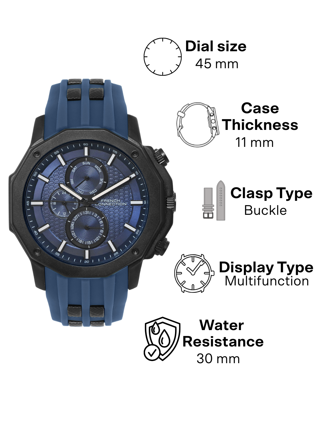 French Connection Blue Dial  Multifunction Watch for Men's - FCH15UBL
