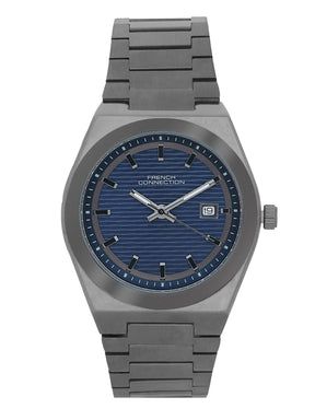 French Connection Textured Blue Round Dial With Stainless Steel Strap Watch - For Mens FCH22GNM