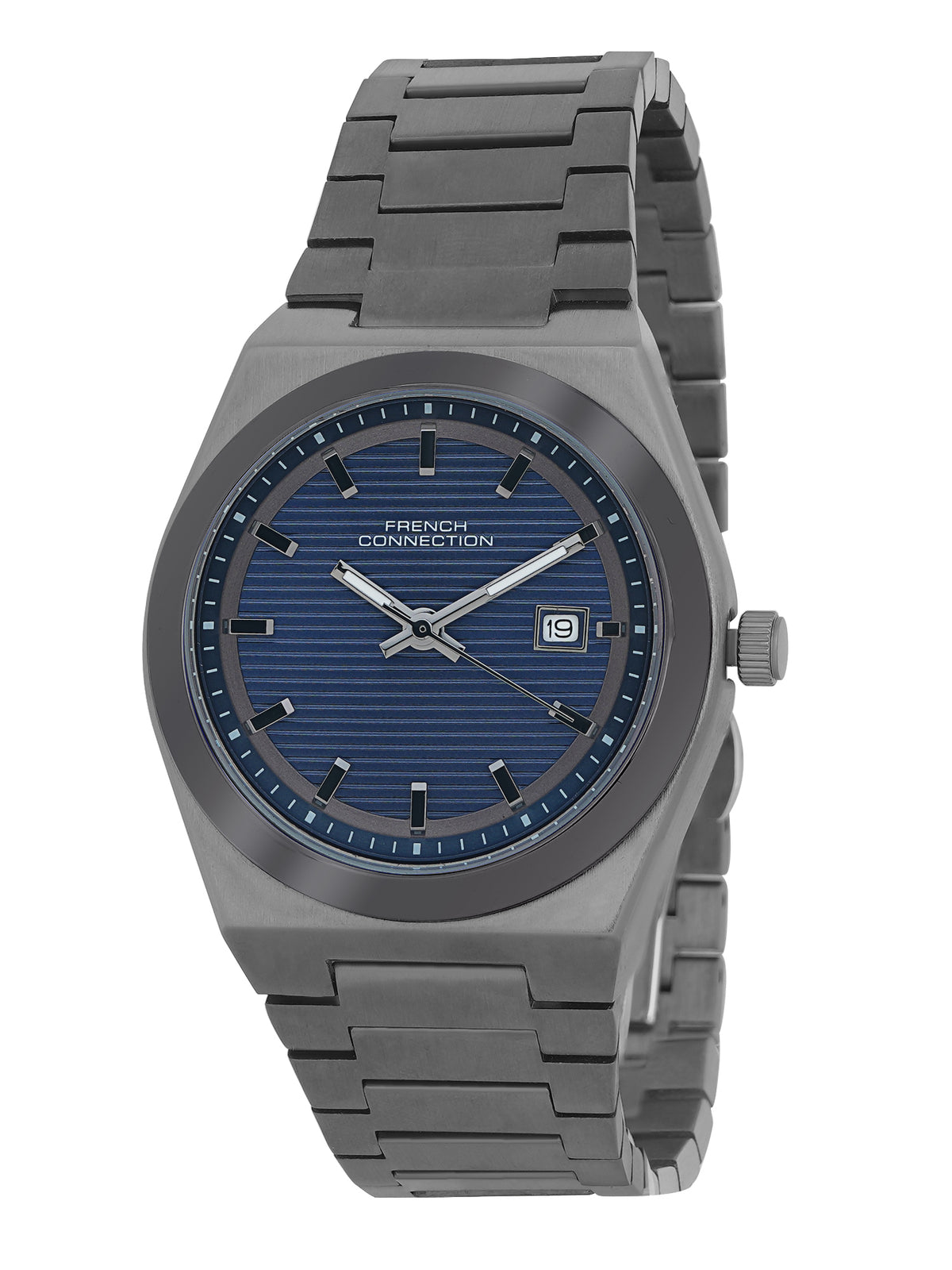 French Connection Textured Blue Round Dial With Stainless Steel Strap Watch - For Mens FCH22GNM