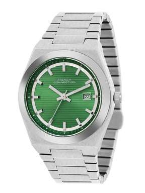 French Connection Textured Green Round Dial With Stainless Steel Strap Watch - For Mens FCH22NSM