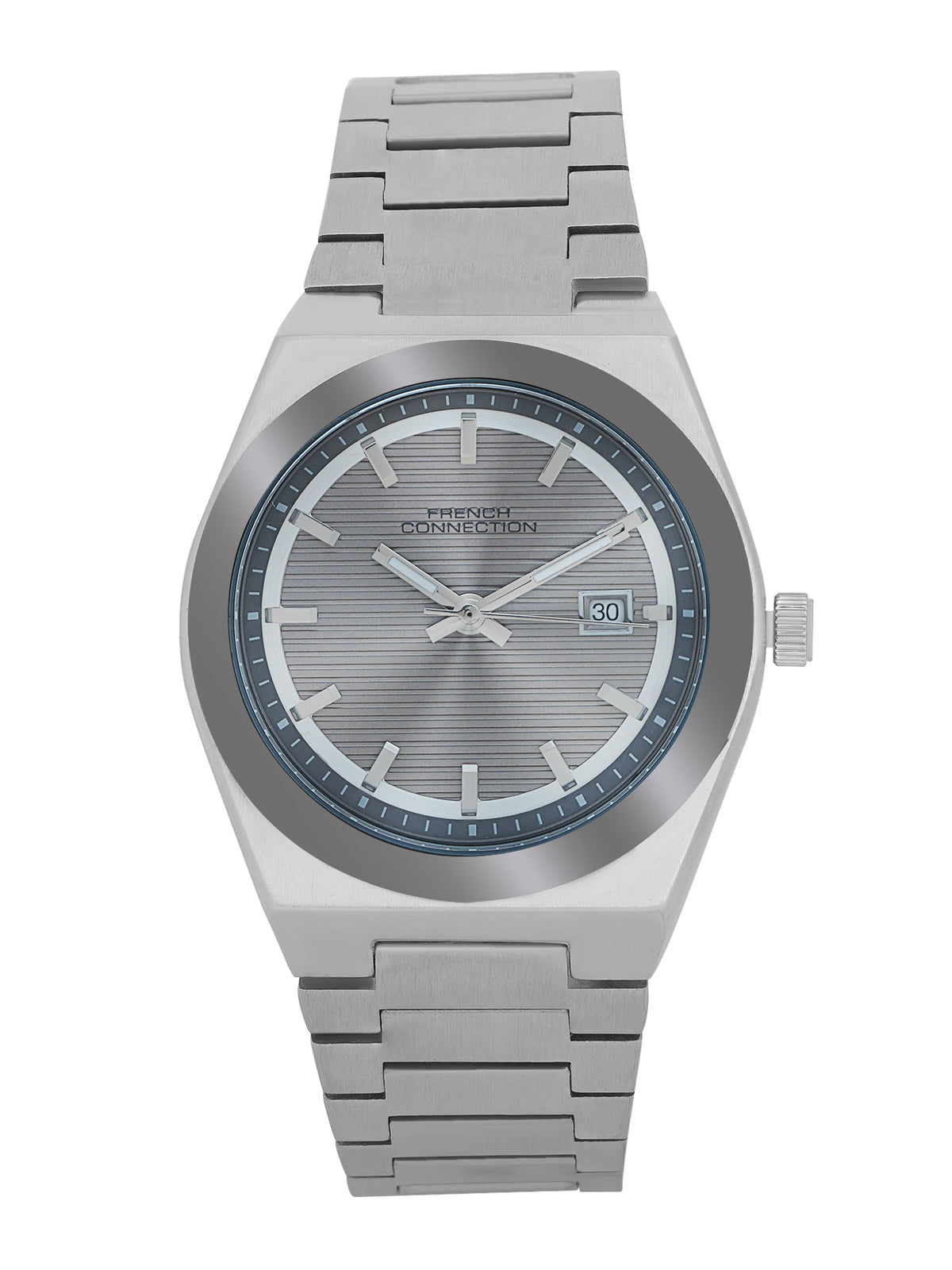 French Connection Textured Grey Round Dial With Stainless Steel Strap Watch - For Mens FCH22SM
