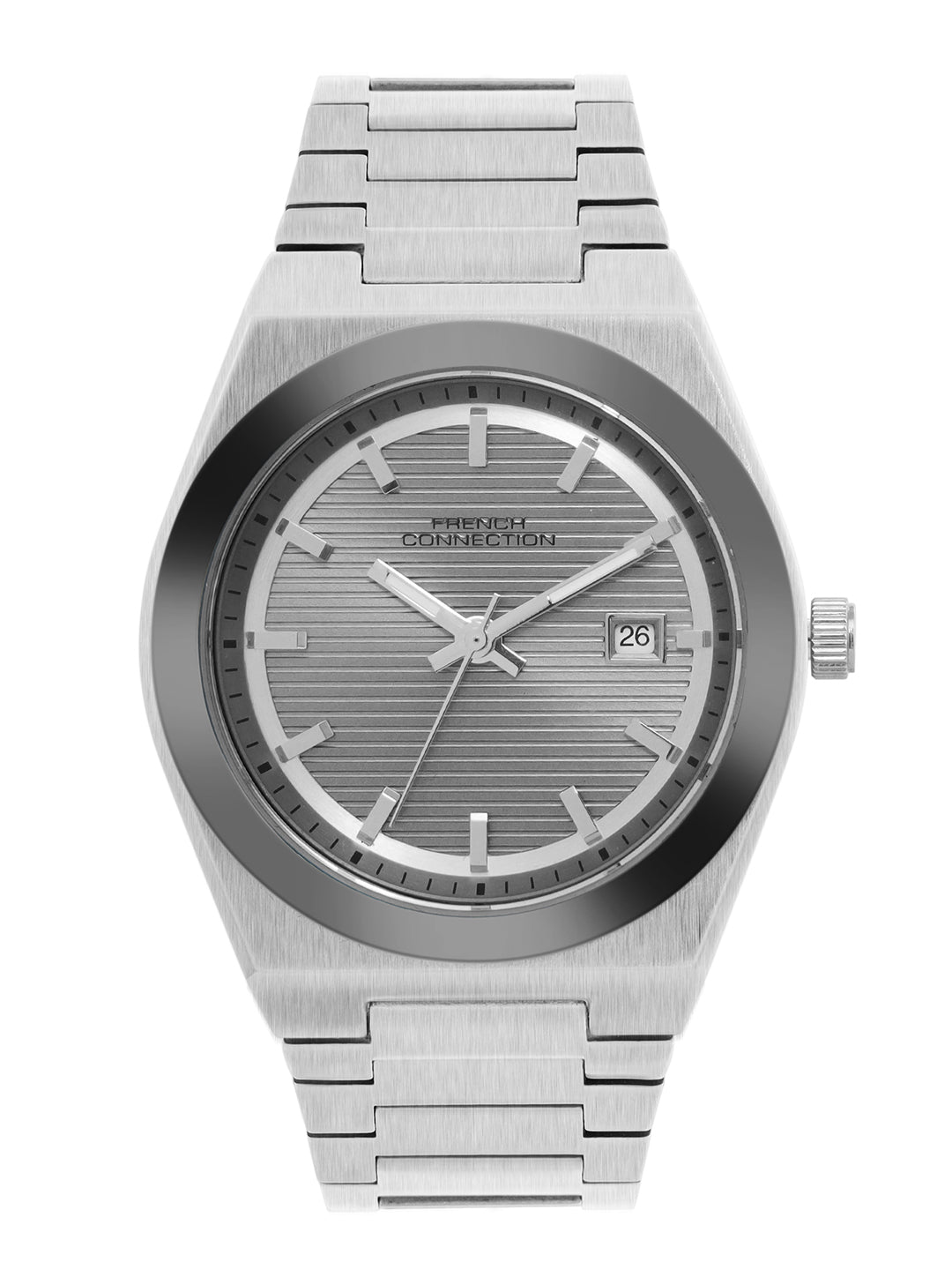 French Connection Textured Grey Round Dial With Stainless Steel Strap Watch - For Mens FCH22SM