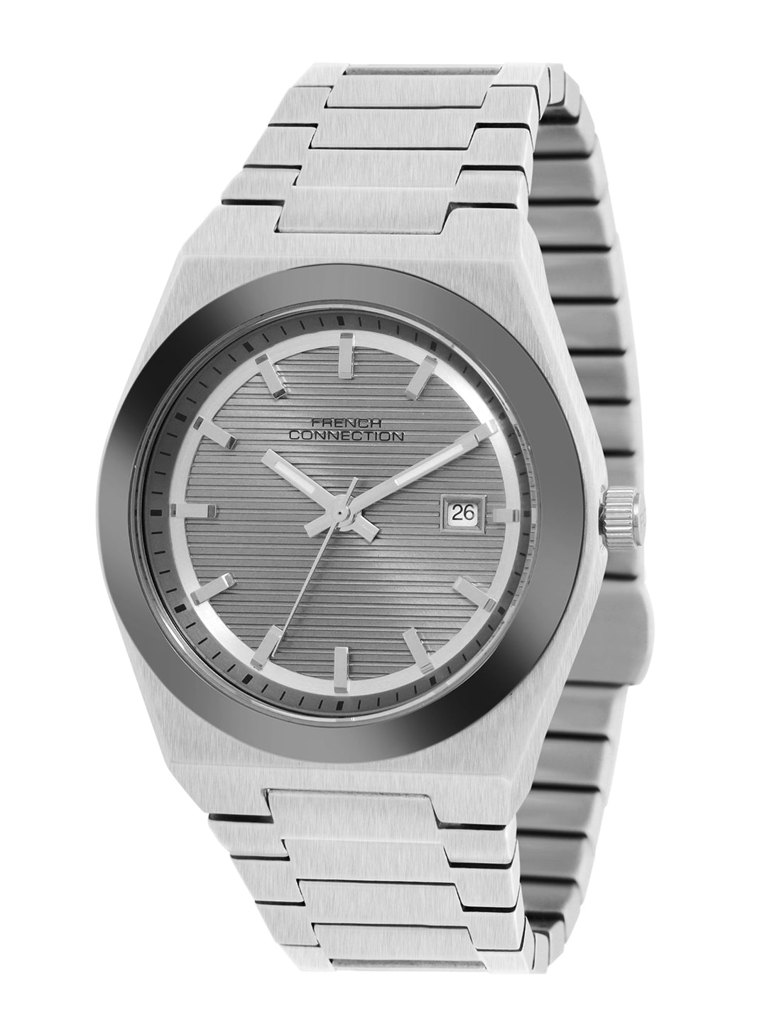 French Connection Textured Grey Round Dial With Stainless Steel Strap Watch - For Mens FCH22SM