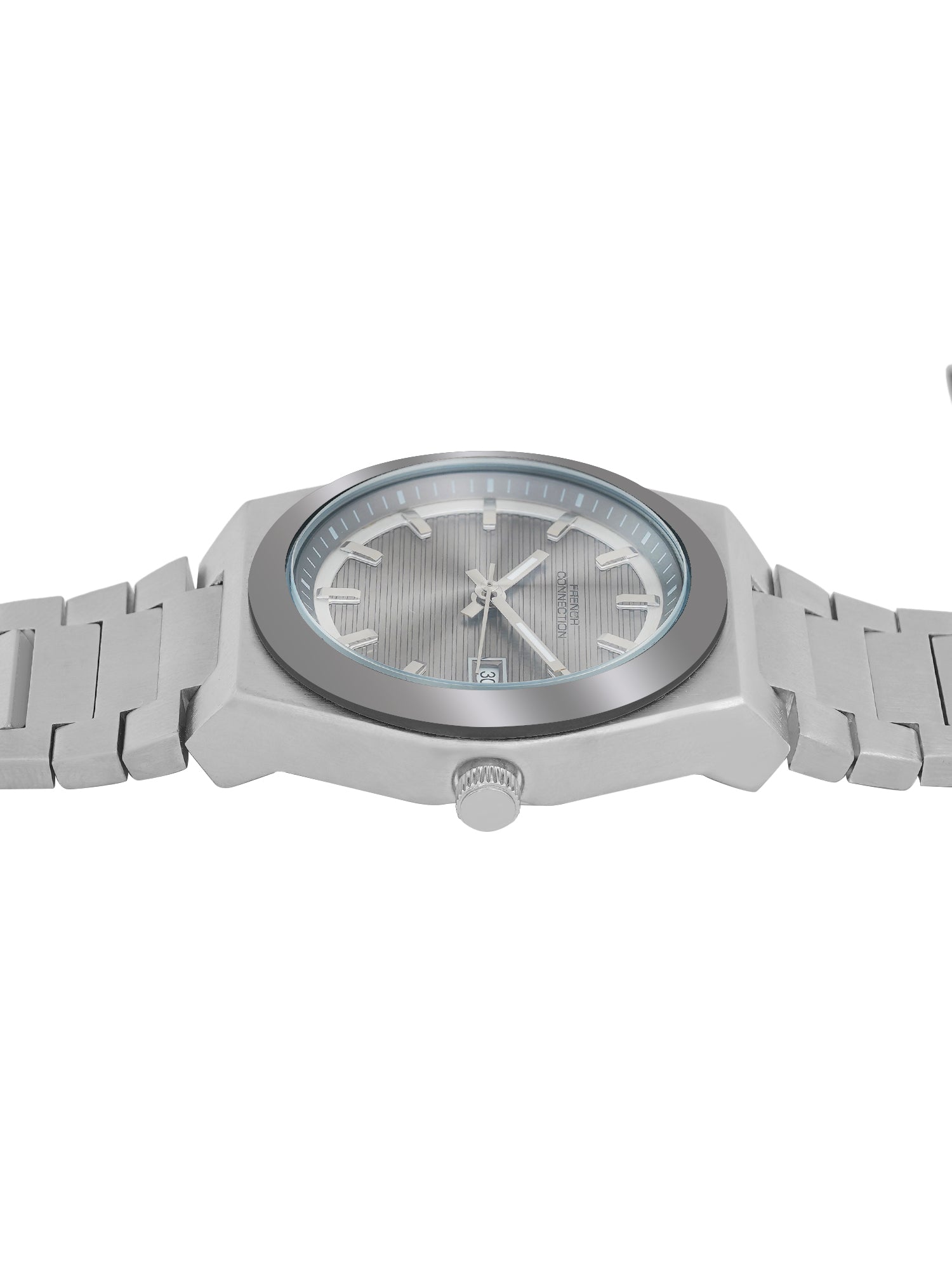 French Connection Textured Grey Round Dial With Stainless Steel Strap Watch - For Mens FCH22SM