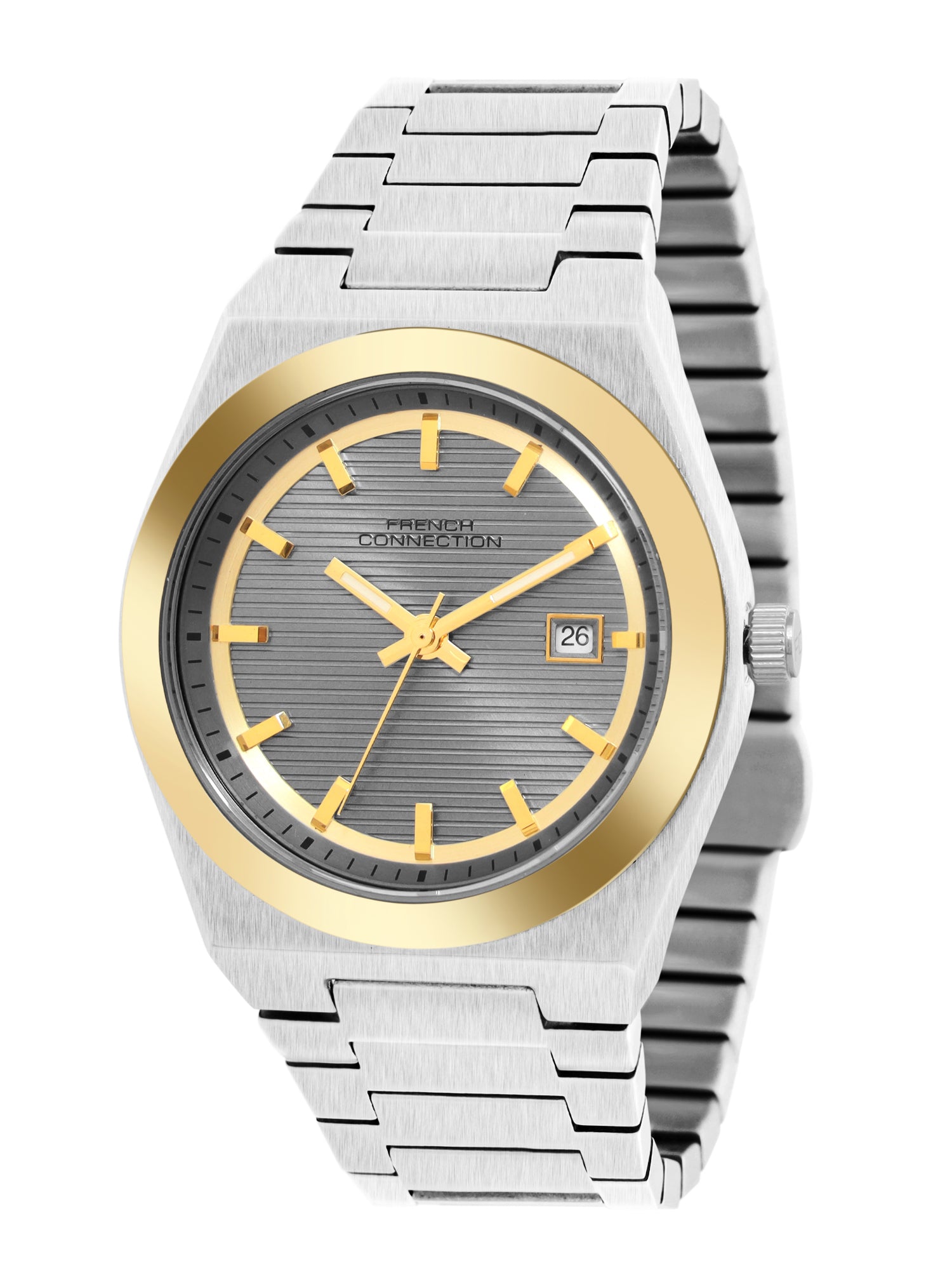 French Connection Textured Grey Round Dial With Stainless Steel Strap Watch - For Mens FCH22TM