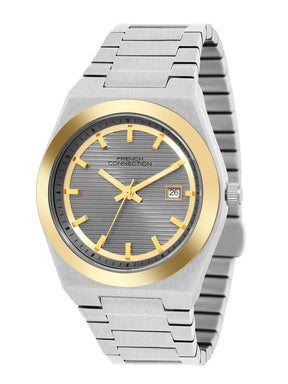 French Connection Textured Grey Round Dial With Stainless Steel Strap Watch - For Mens FCH22TM