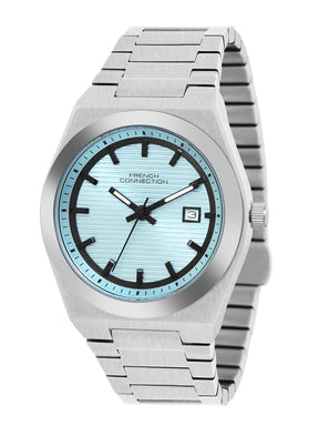 French Connection Textured Blue Round Dial With Stainless Steel Strap Watch - For Mens FCH22USM