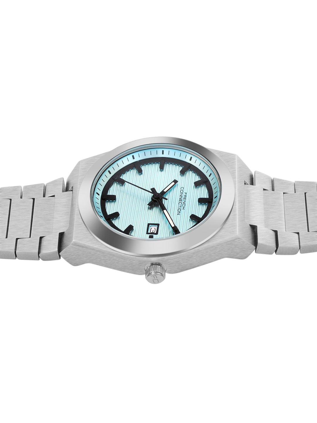 French Connection Textured Blue Round Dial With Stainless Steel Strap Watch - For Mens FCH22USM