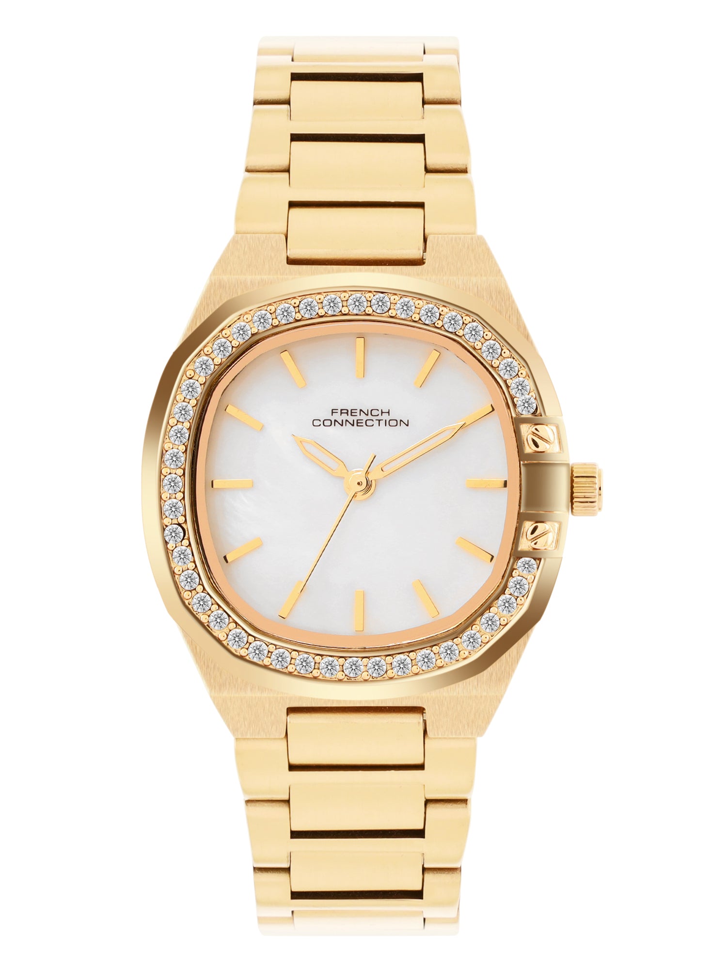 French Connection Mop White Round Dial With  Gold Stainless Steel  Strap Watch - For Womens FCH23GM