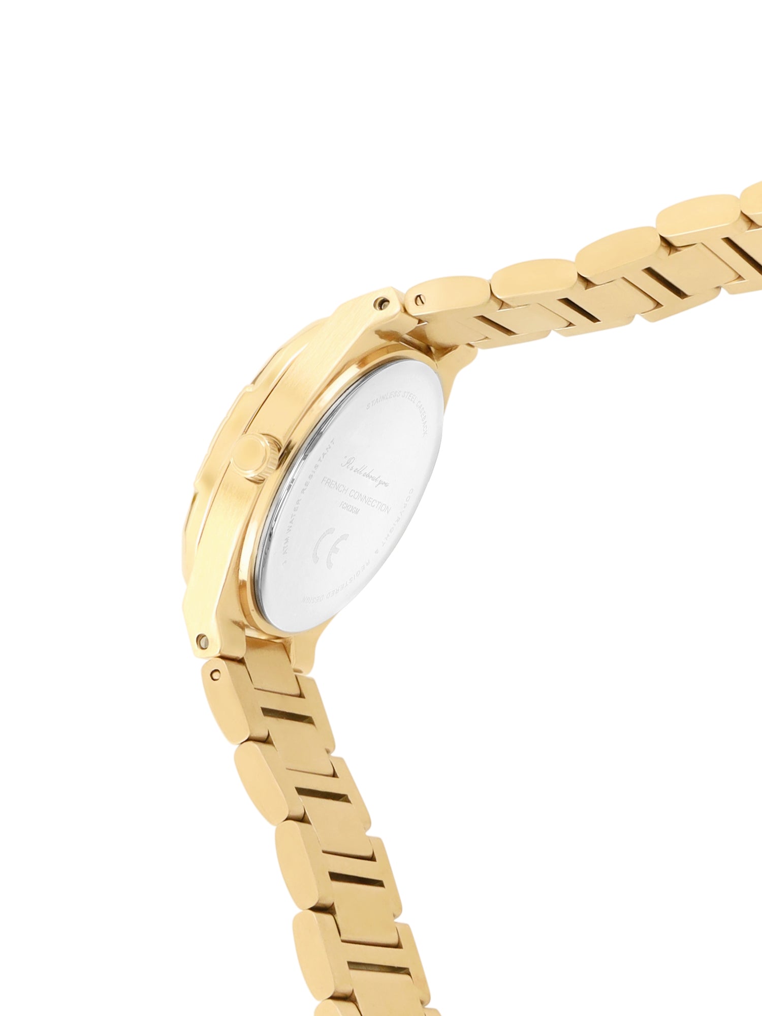 French Connection Mop White Round Dial With  Gold Stainless Steel  Strap Watch - For Womens FCH23GM