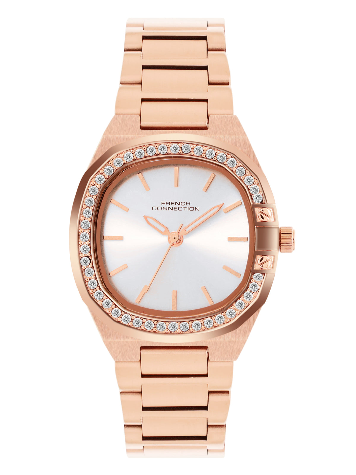 French Connection Sunray Silver Round Dial With Rose Stainless Steel  Strap Watch - For Womens FCH23RGM