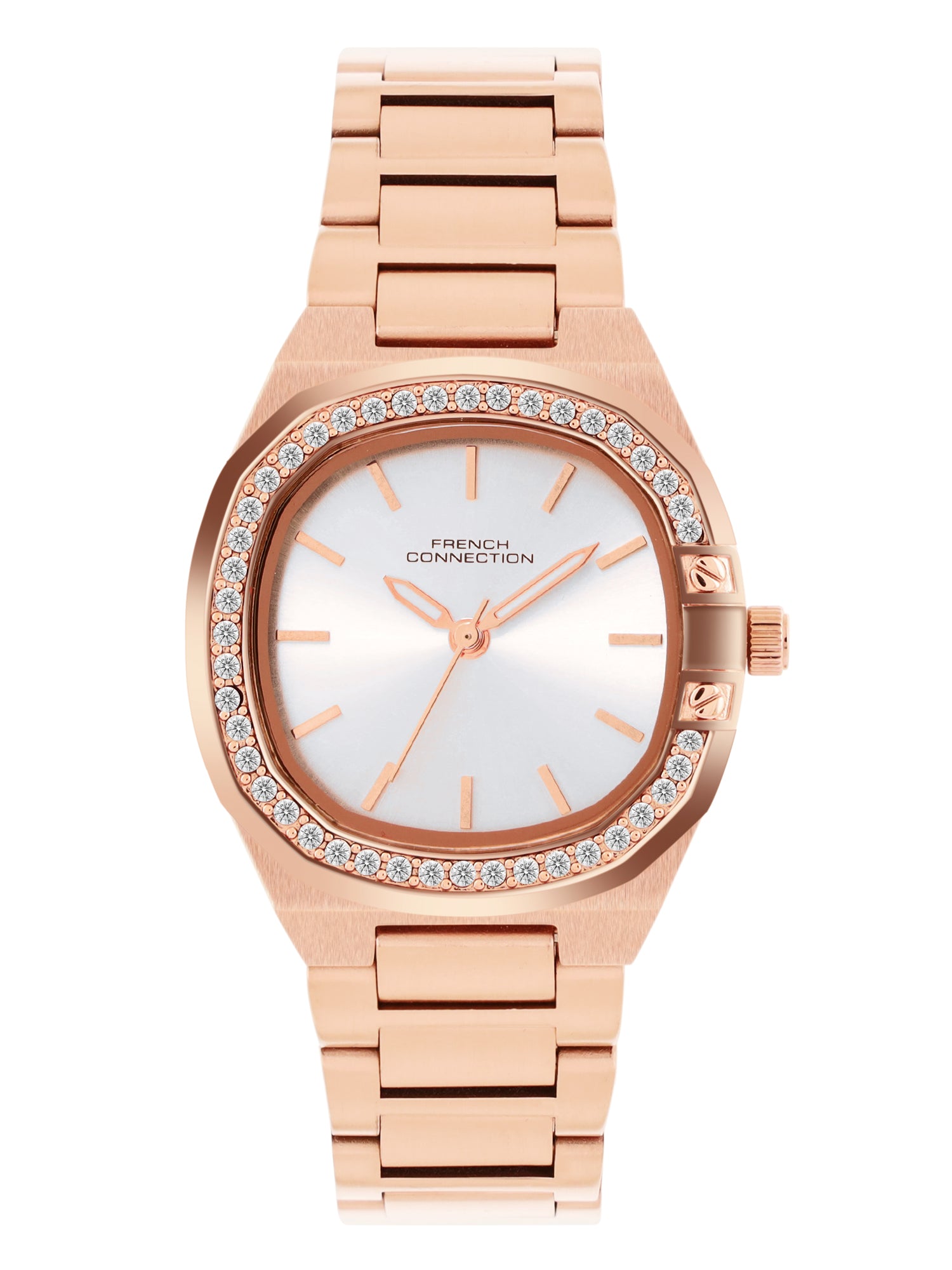 French Connection Sunray Silver Round Dial With Rose Stainless Steel  Strap Watch - For Womens FCH23RGM