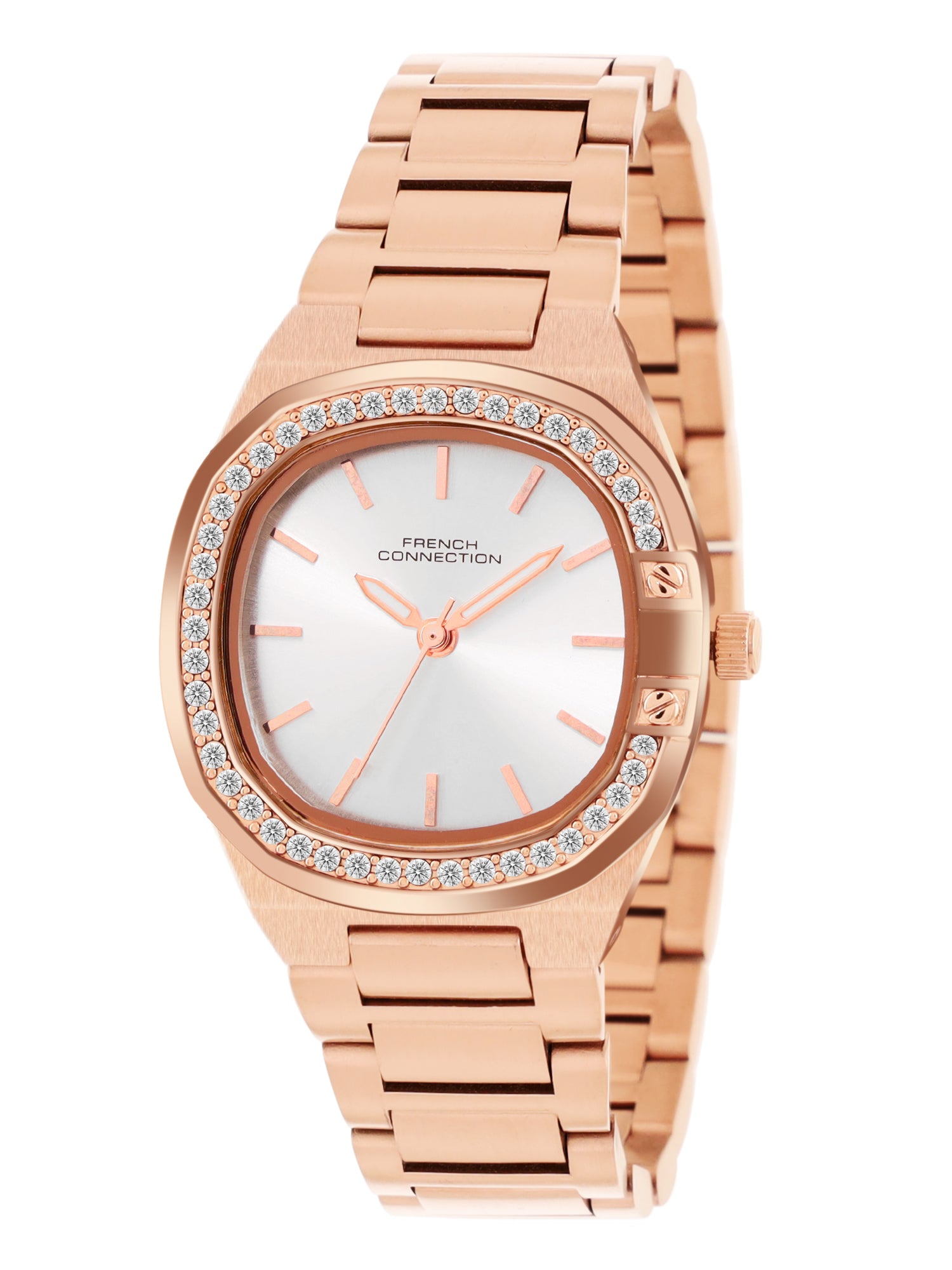 French Connection Sunray Silver Round Dial With Rose Stainless Steel  Strap Watch - For Womens FCH23RGM