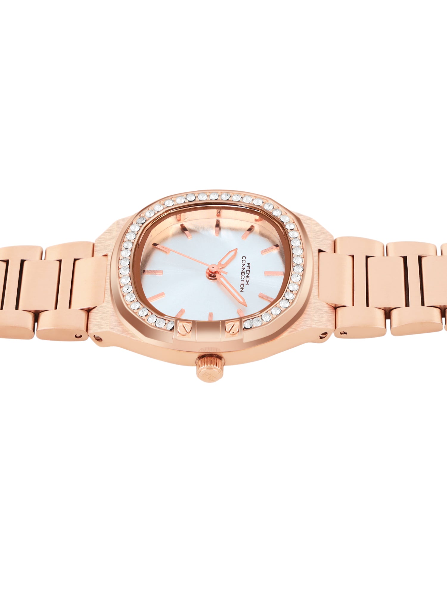 French Connection Sunray Silver Round Dial With Rose Stainless Steel  Strap Watch - For Womens FCH23RGM