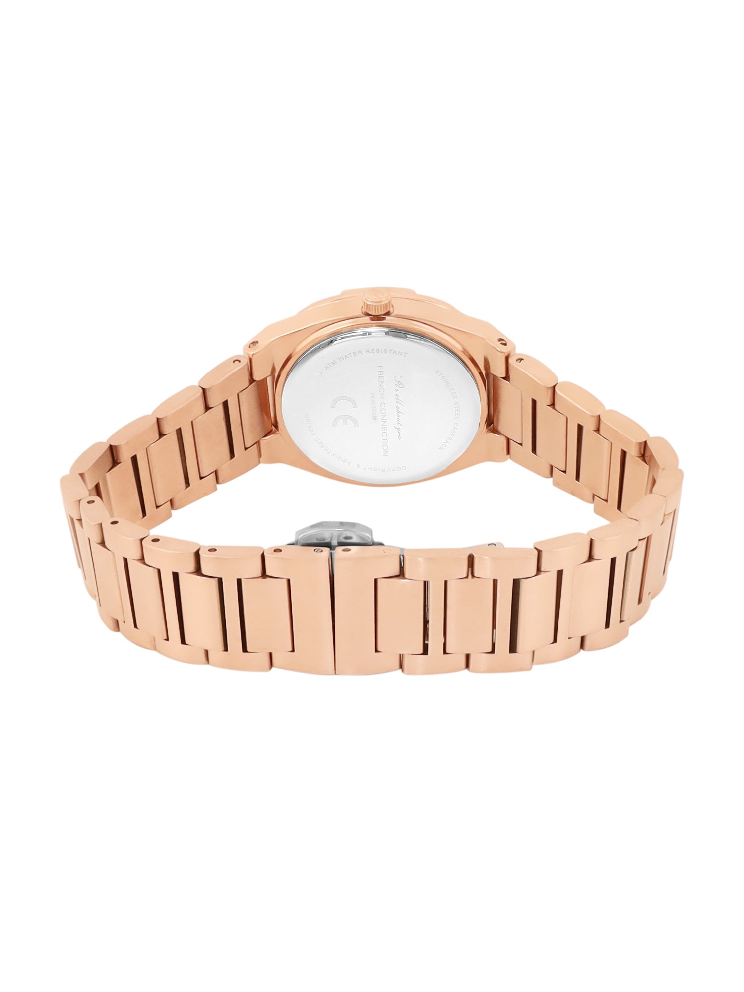 French Connection Sunray Silver Round Dial With Rose Stainless Steel  Strap Watch - For Womens FCH23RGM