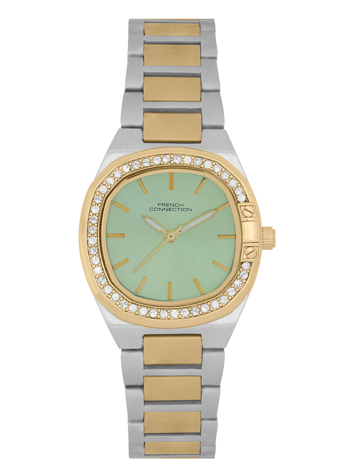 French Connection Sunray Green Round Dial With Gold Two Tone Stainless Steel  Strap Watch - For Womens FCH23TM