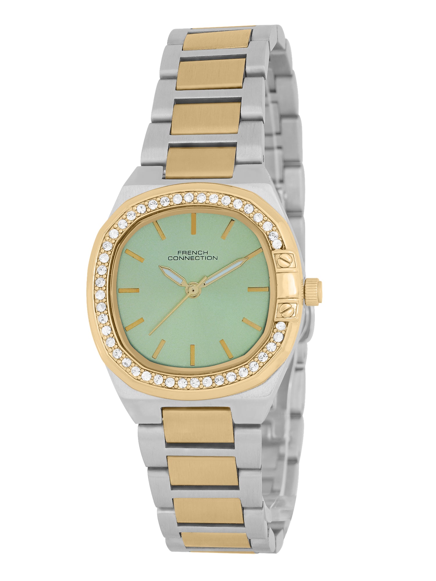 French Connection Sunray Green Round Dial With Gold Two Tone Stainless Steel  Strap Watch - For Womens FCH23TM
