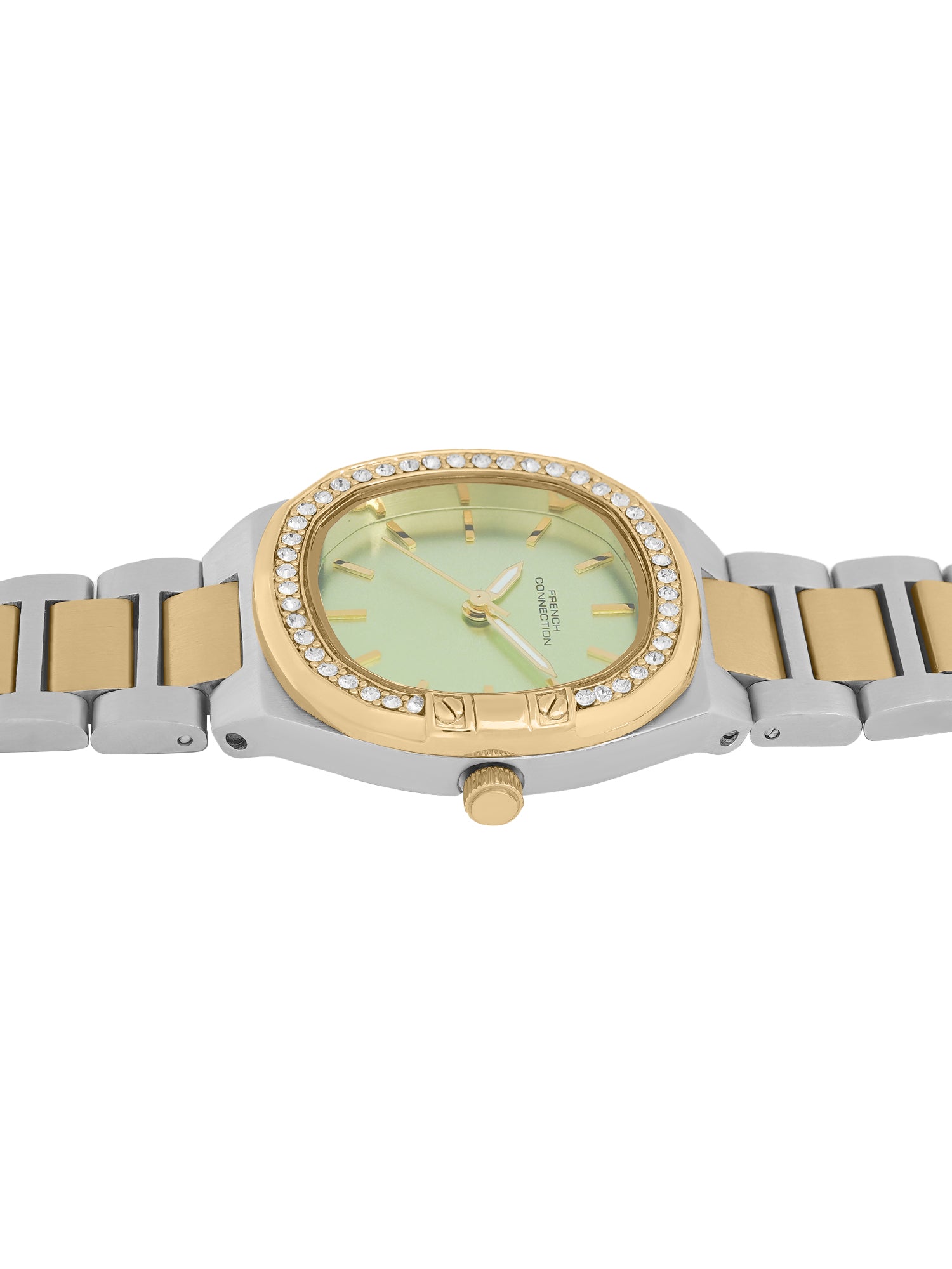 French Connection Sunray Green Round Dial With Gold Two Tone Stainless Steel  Strap Watch - For Womens FCH23TM