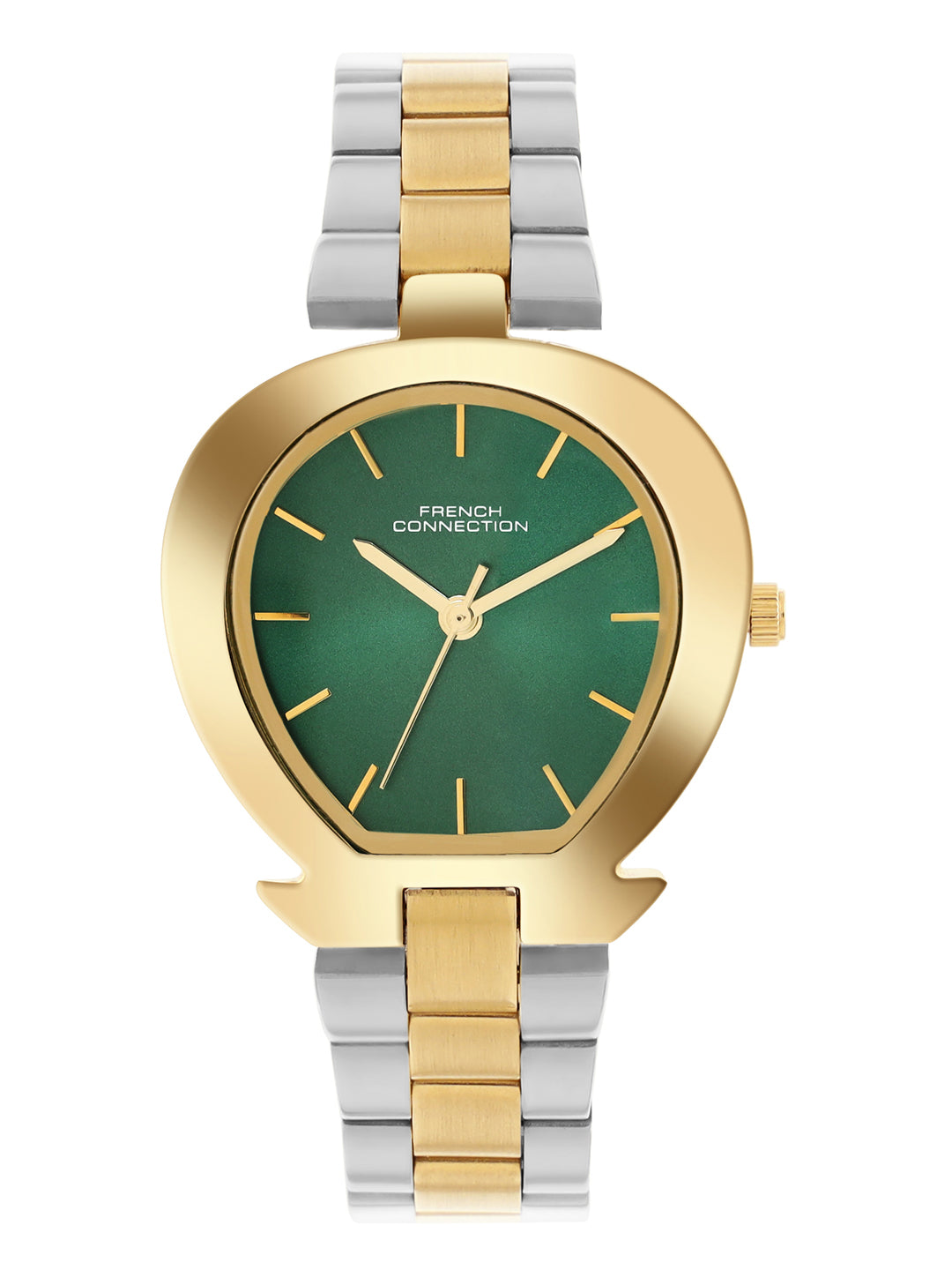 French Connection Sunray Green Round Dial With Gold Two Tone Stainless Steel  Strap Watch - For Womens FCH24NTM