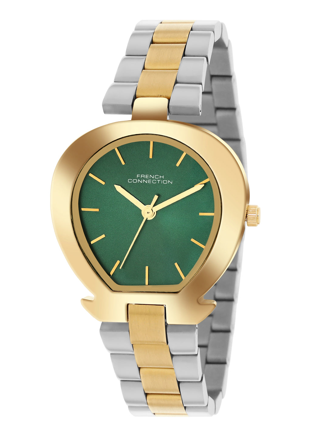 French Connection Sunray Green Round Dial With Gold Two Tone Stainless Steel  Strap Watch - For Womens FCH24NTM