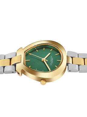 French Connection Sunray Green Round Dial With Gold Two Tone Stainless Steel  Strap Watch - For Womens FCH24NTM