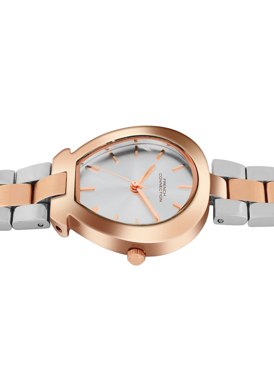 French Connection Sunray Silver Round Dial With Rose Two Tone Stainless Steel  Strap Watch - For Womens FCH24SRTM