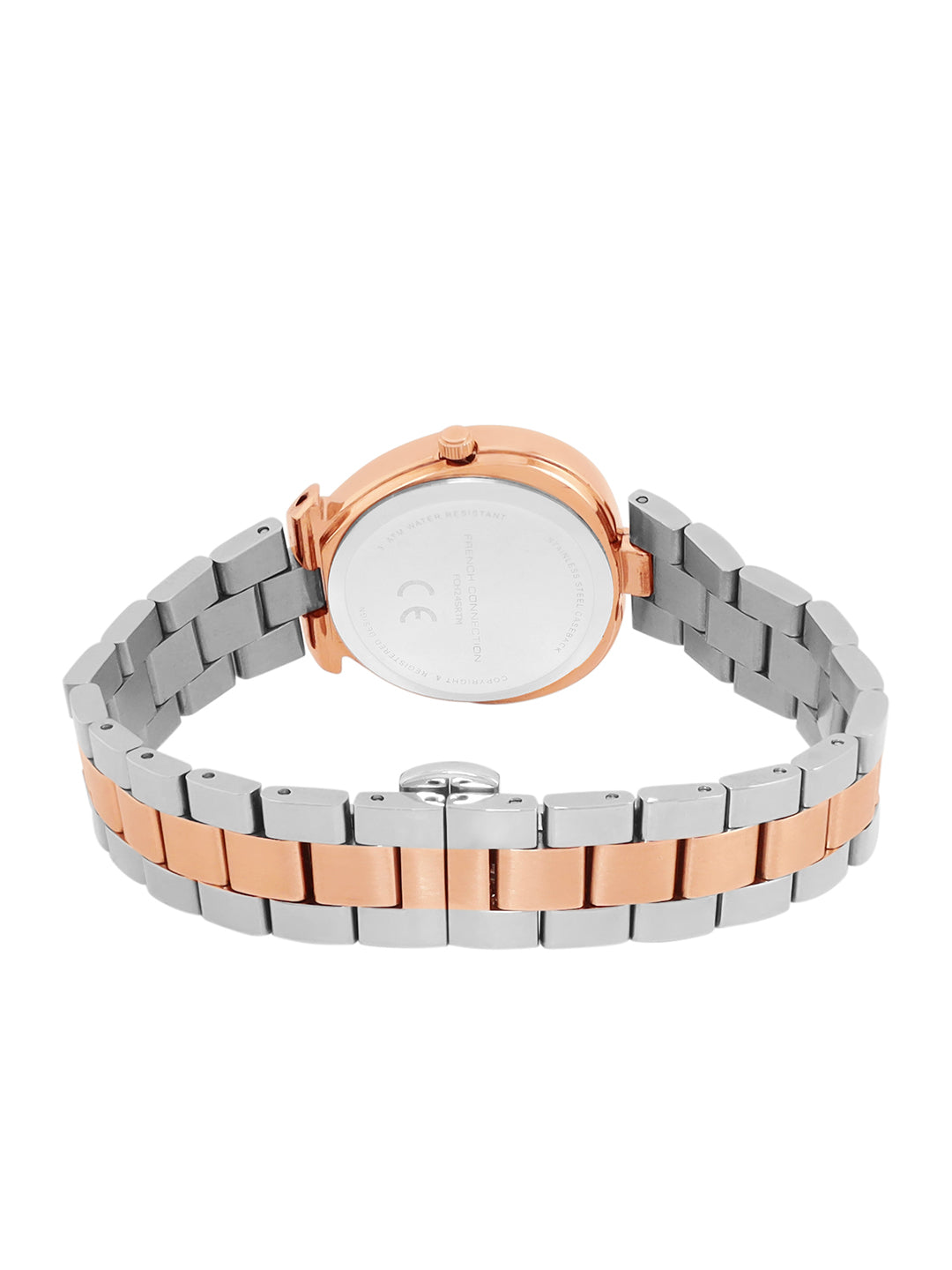 French Connection Sunray Silver Round Dial With Rose Two Tone Stainless Steel  Strap Watch - For Womens FCH24SRTM