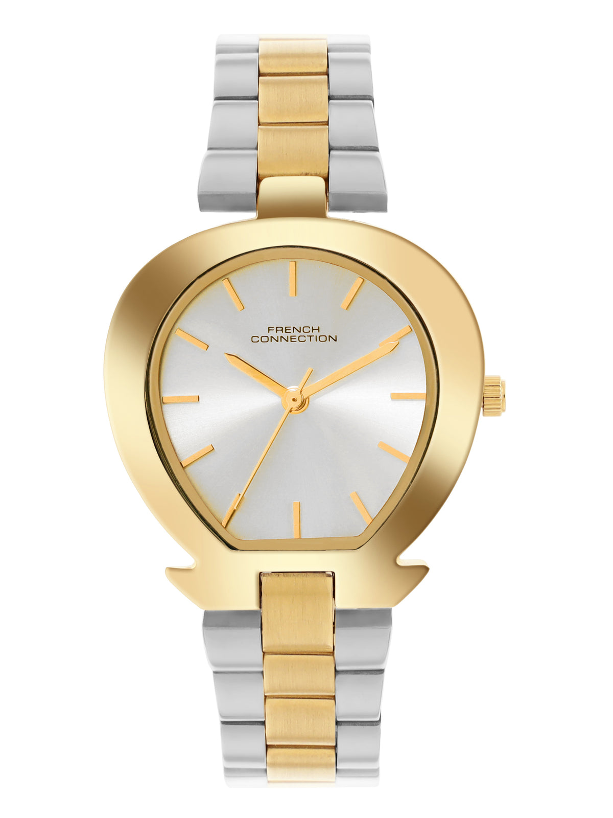 French Connection Sunray Silver Round Dial With Gold Two Tone Stainless Steel Strap Watch - For Womens FCH24TM