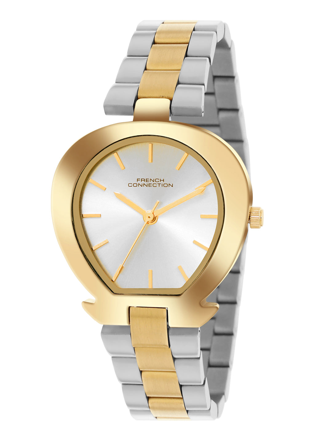 French Connection Sunray Silver Round Dial With Gold Two Tone Stainless Steel Strap Watch - For Womens FCH24TM