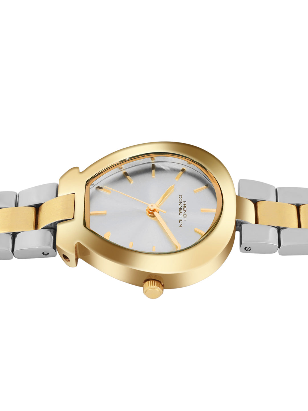 French Connection Sunray Silver Round Dial With Gold Two Tone Stainless Steel Strap Watch - For Womens FCH24TM