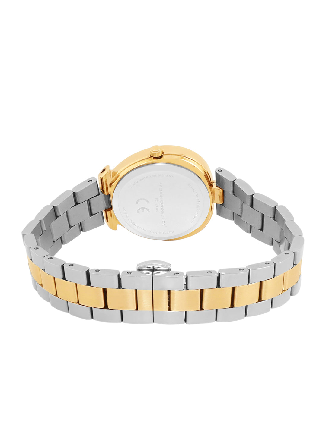 French Connection Sunray Silver Round Dial With Gold Two Tone Stainless Steel Strap Watch - For Womens FCH24TM