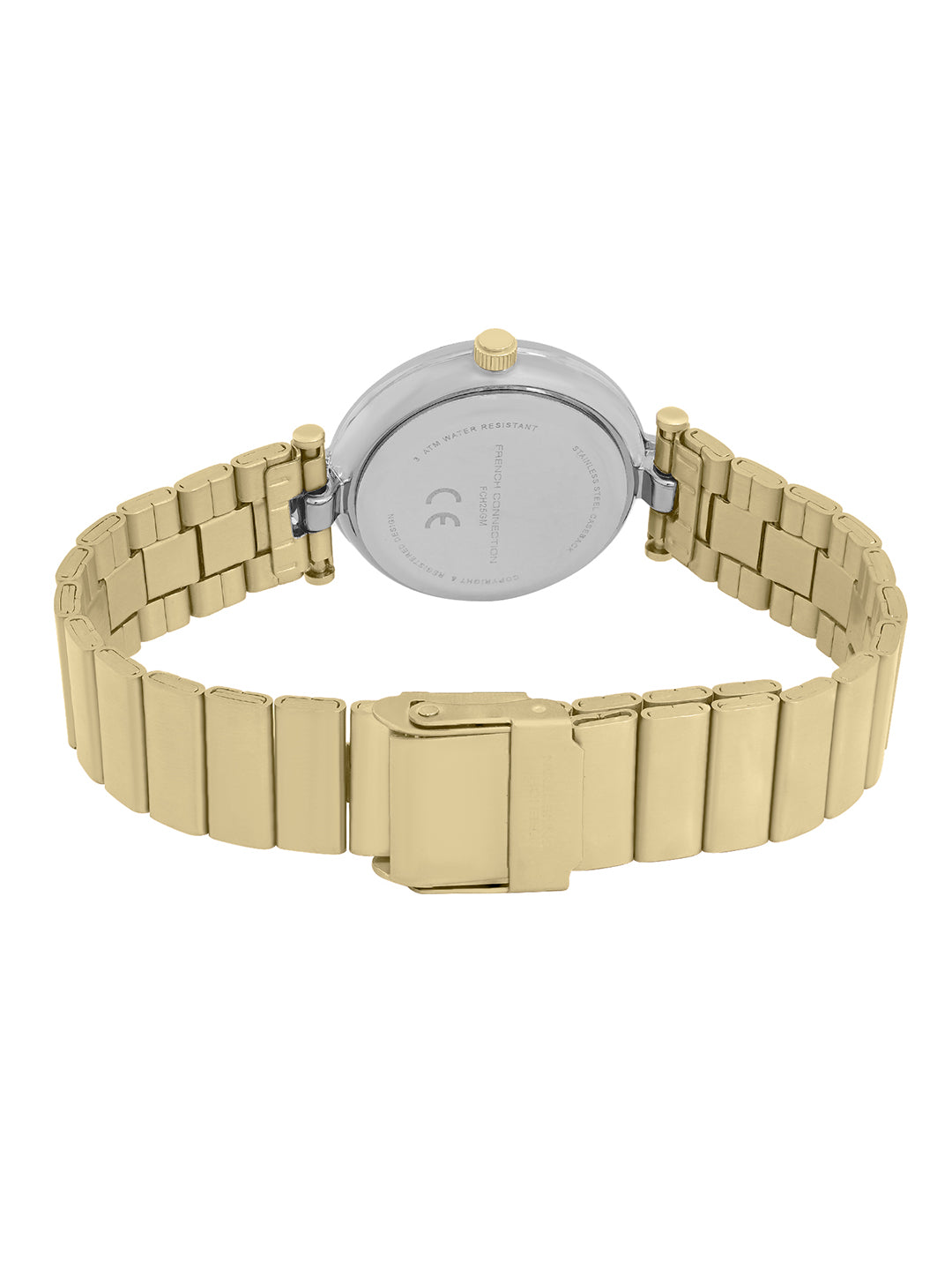 French Connection Textured Silver Round Dial With  Gold Stainless Steel  Strap Watch - For Womens FCH25GM