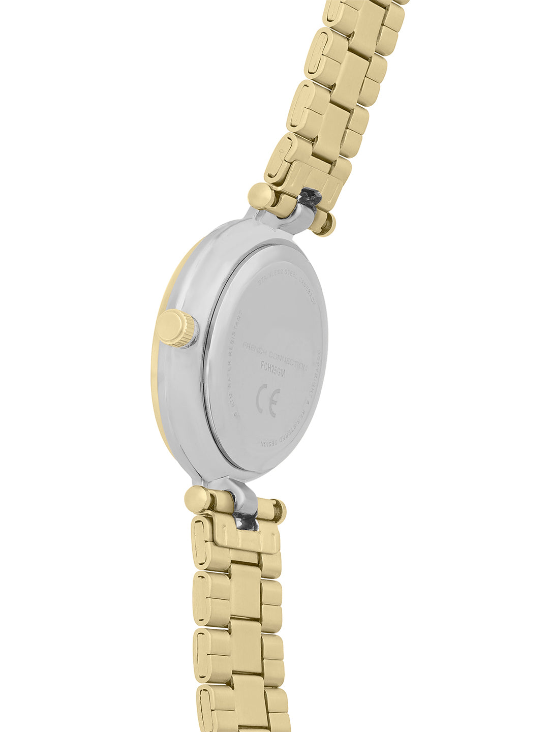 French Connection Textured Silver Round Dial With  Gold Stainless Steel  Strap Watch - For Womens FCH25GM