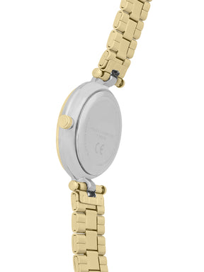 French Connection Textured Silver Round Dial With  Gold Stainless Steel  Strap Watch - For Womens FCH25GM