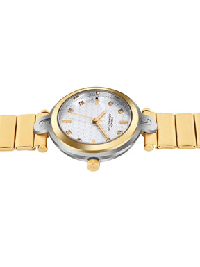French Connection Textured Silver Round Dial With  Gold Stainless Steel  Strap Watch - For Womens FCH25GM