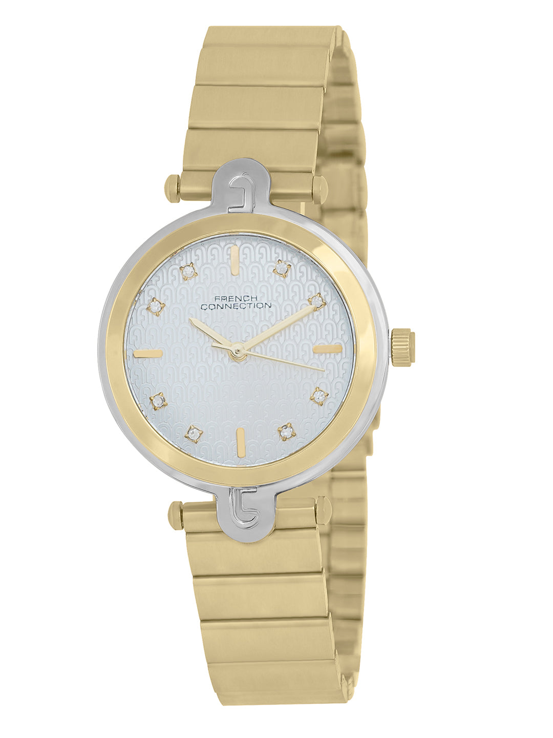 French Connection Textured Silver Round Dial With  Gold Stainless Steel  Strap Watch - For Womens FCH25GM