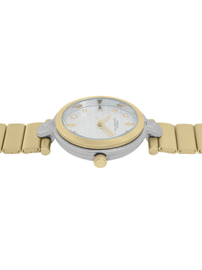 French Connection Textured Silver Round Dial With  Gold Stainless Steel  Strap Watch - For Womens FCH25GM